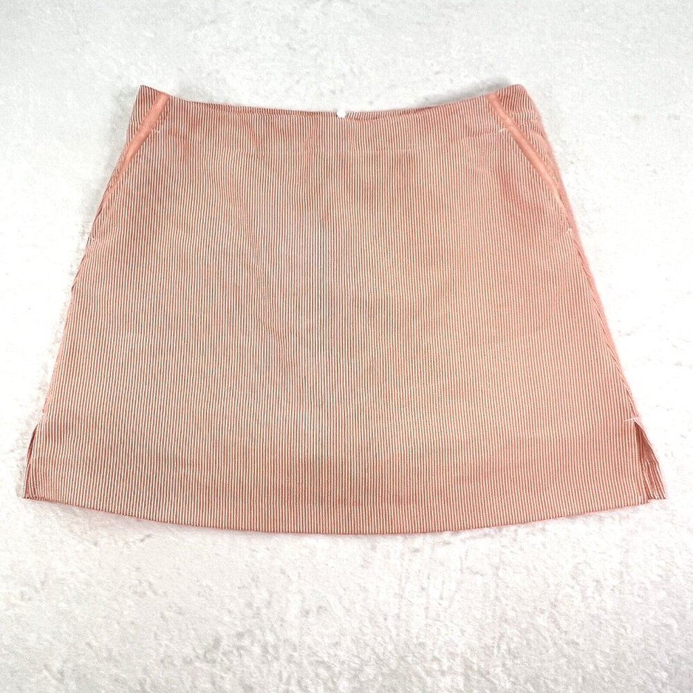 LADY HAGEN Golf Skort Womens 10 Orange Seersucker Zip Pockets Sporty Preppy
